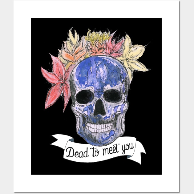 Blue skull with flowers Wall Art by Laxenie